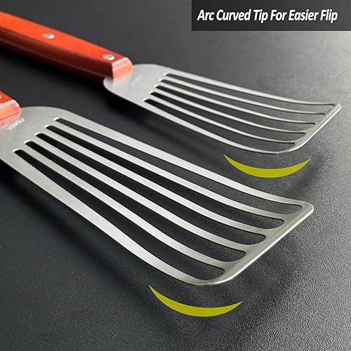 Miniatura 4 de Paquete de 2 espátulas de pescado, espátulas ranuradas de acero inoxidable para voltear, girar, freír y asar, espátulas ranuradas de metal de 3 x 6