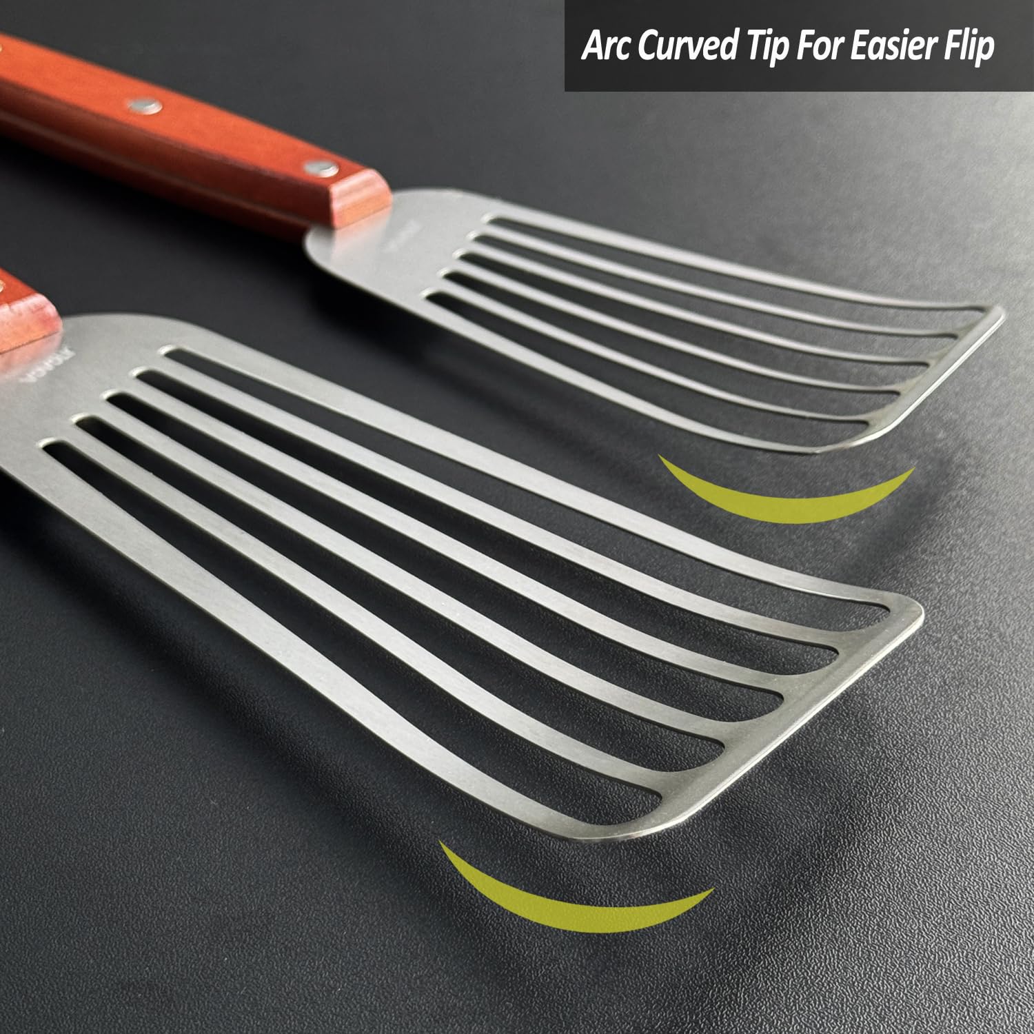 Paquete de 2 espátulas de pescado, espátulas ranuradas de acero inoxidable para voltear, girar, freír y asar, 3 x 6 pulgadas + 4 x 8 pulgadas, espátulas ranuradas de metal, mango de espiga completa de