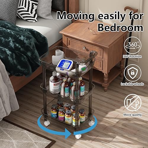 Miniatura 2 de Carrito de almacenamiento con ruedas de 4 niveles con asa, carrito de pañales movible de plástico duradero para guardería de bebé, organizador