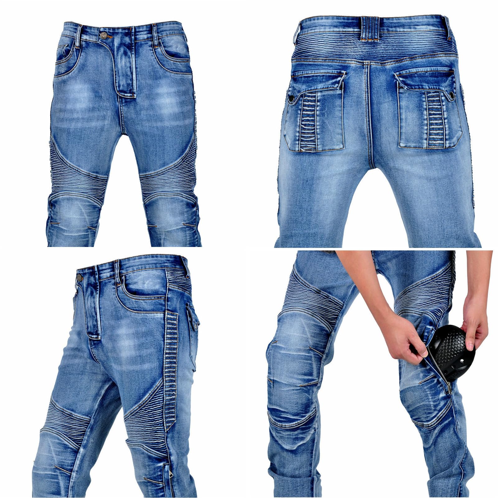 Jeans da Moto da Uomo Pantaloni da Motociclista in Denim Impermeabili Protezione Impermeabile Pantaloni da Moto da Ciclismo Jeans da Motociclista Elasticizzati con 4 Protezioni (Blu,4XL)