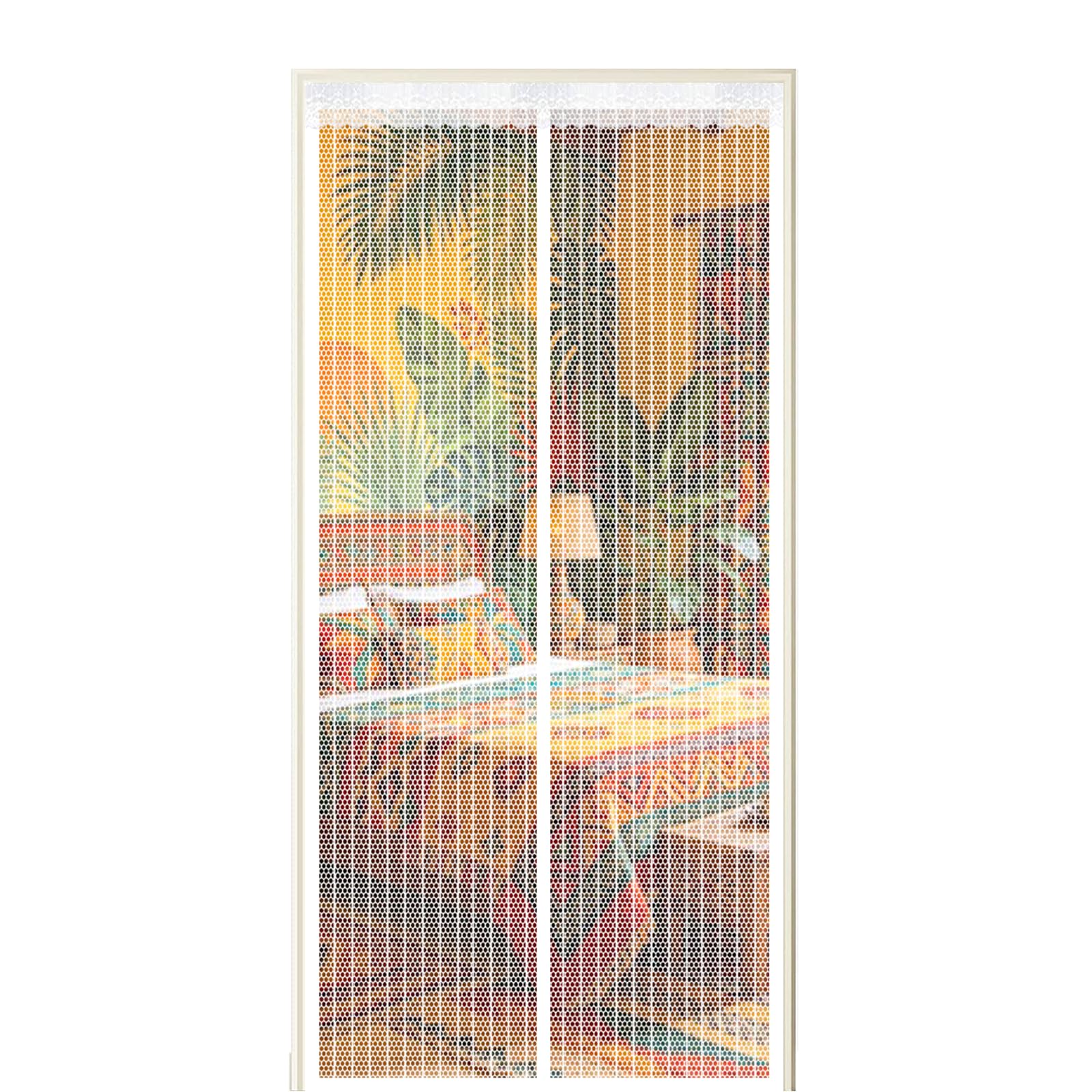 Fly Screen Door 215 x 265 cm Self Sealing Powerful Magnets Fly Screens Doors Nets with Powerful Magnets & Full Frame Magic Tape Suitable for Patio Doors Balcony Bedroom, White