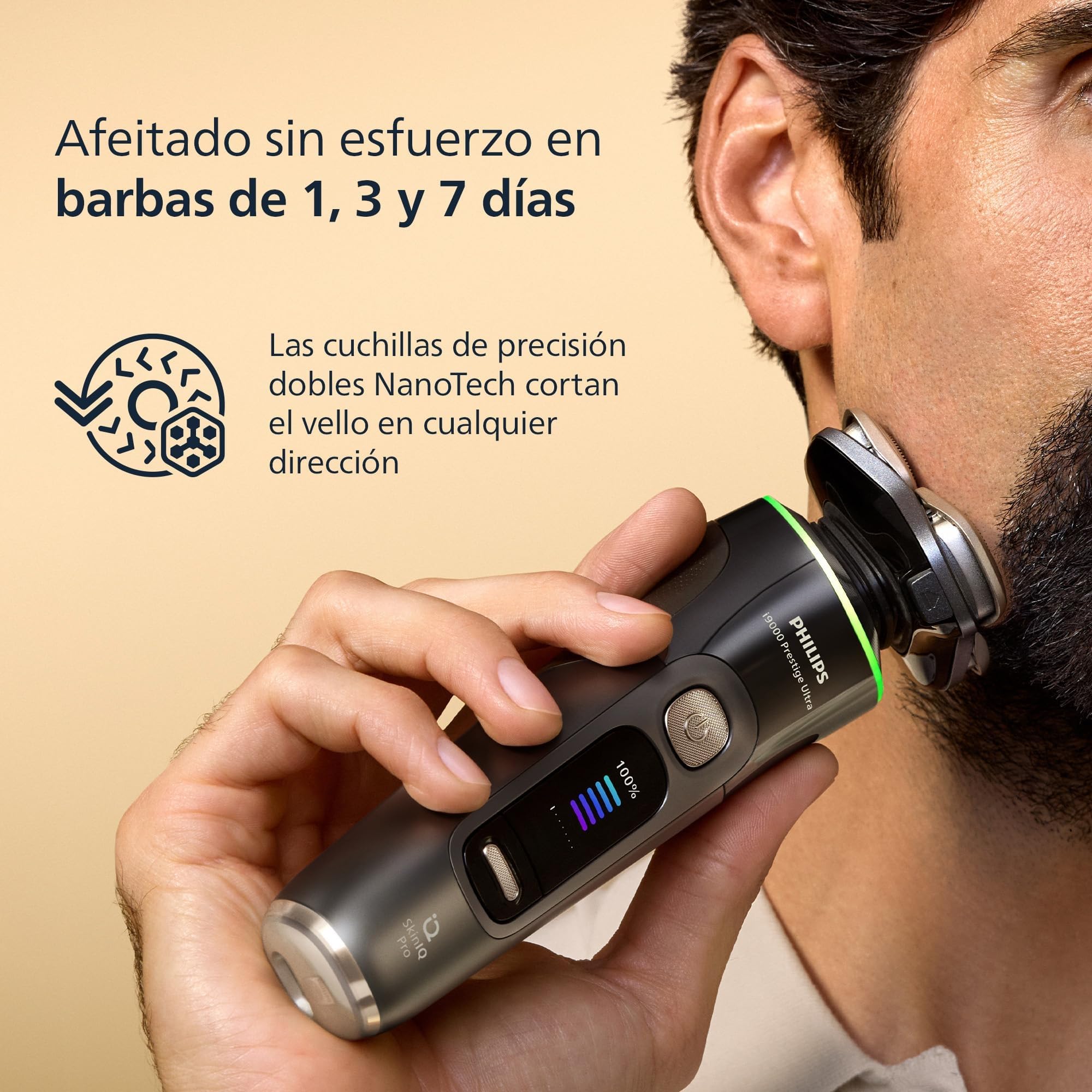 Philips i9000 Prestige Ultra, Afeitadora Eléctrica Hombre, Máquina de Afeitar Barba en Seco y Húmedo, Tecnología SkinIQ Pro, Recargable, Centro de limpieza, Recortador, Estuche de Carga UV, XP9402/46