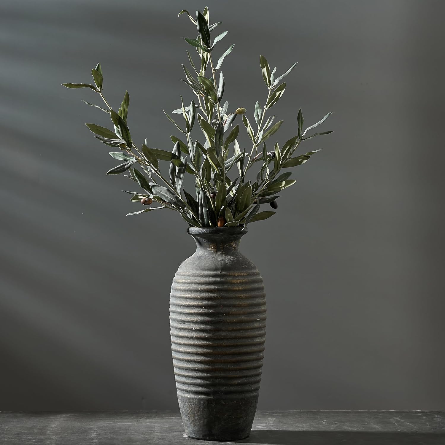 Emotionally Grounded Vase, Vaseking Large Ceramic Rustic Vase, 14.4 inch Minimalist Threaded Decorative Farmhouse Tall Vases for Home Decor, Living Room, Enterway, Table Decoration, Bronze