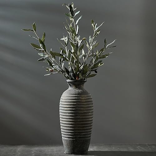 Jarrón rústico de cerámica grande con base emocional, 14.4 pulgadas, minimalista roscado, decorativo, para decoración del hogar, sala de estar, Azul