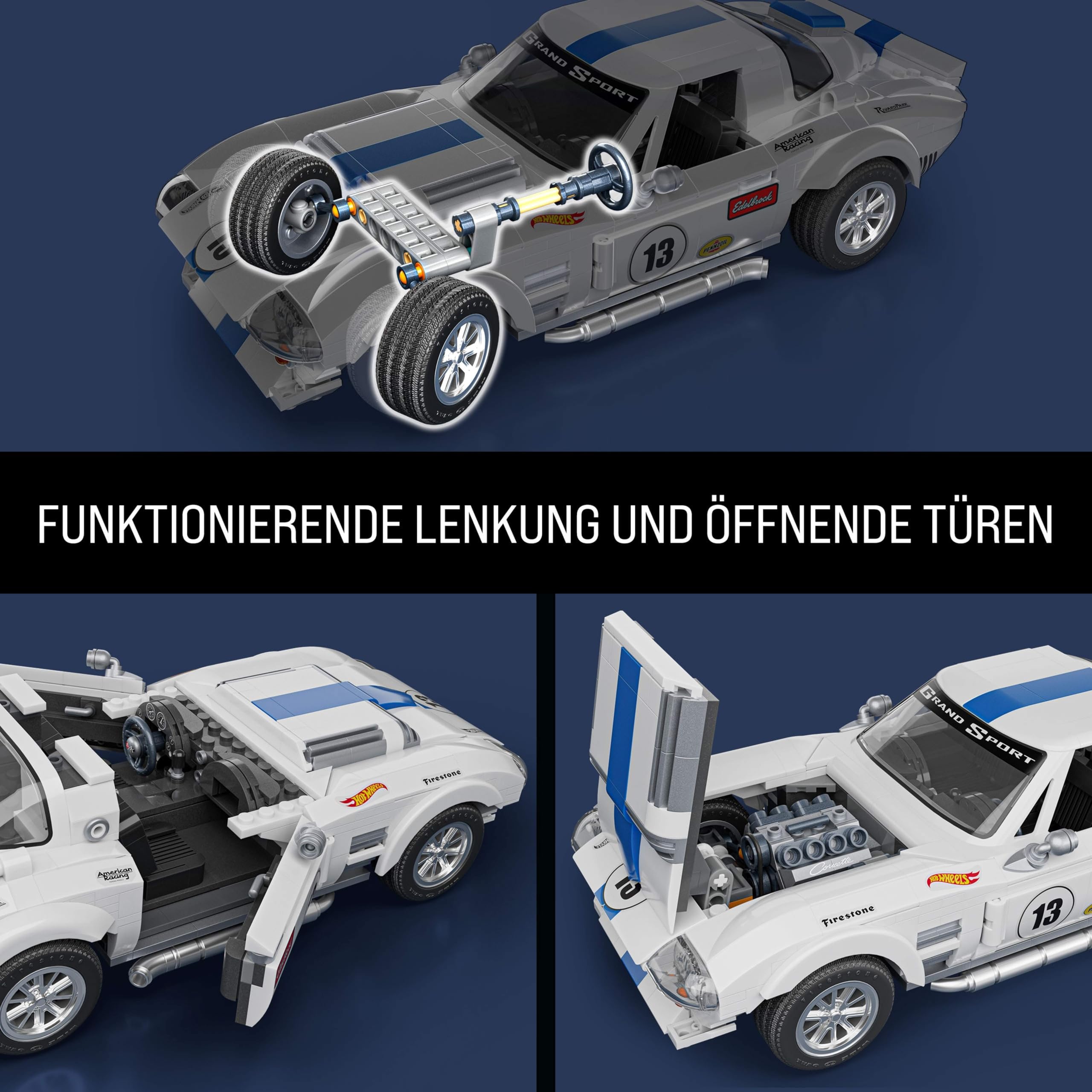 Mattel Brick Shop Hot Wheels Elite Serie Bauset, Corvette Grand Sport mit 918 Teilen, realistischen Details und individuellen Aufklebern, für Sammler und Kinder ab 10 Jahren, JGR31