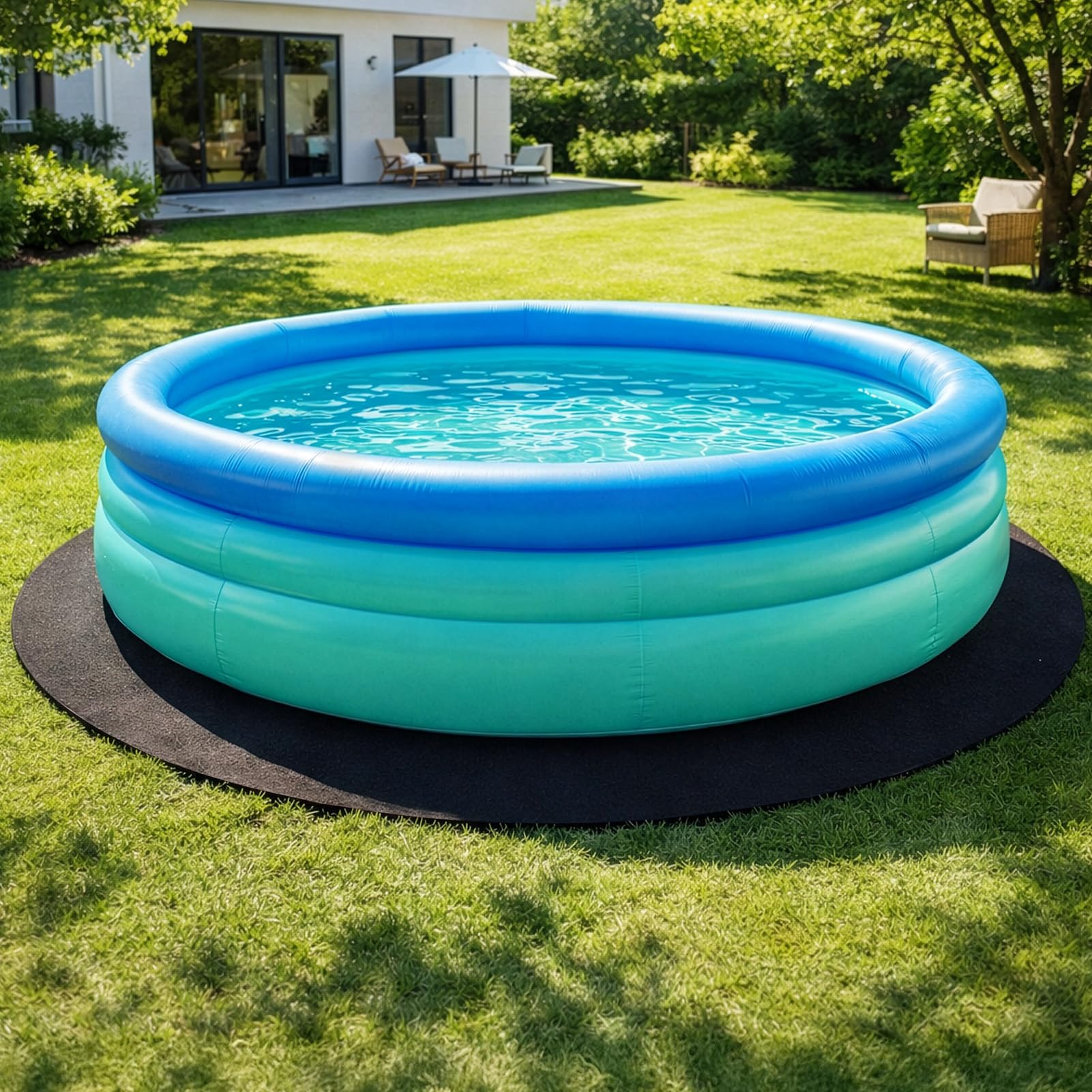 Runde Pool-Bodenmatte, Durchmesser 4m – strapazierfähige Schutzunterlage für Außenpools – industrielle Kunstfaser – rutschfest, durchstoß- und reißfest – verlängert die Lebensdauer des Pools – einfach