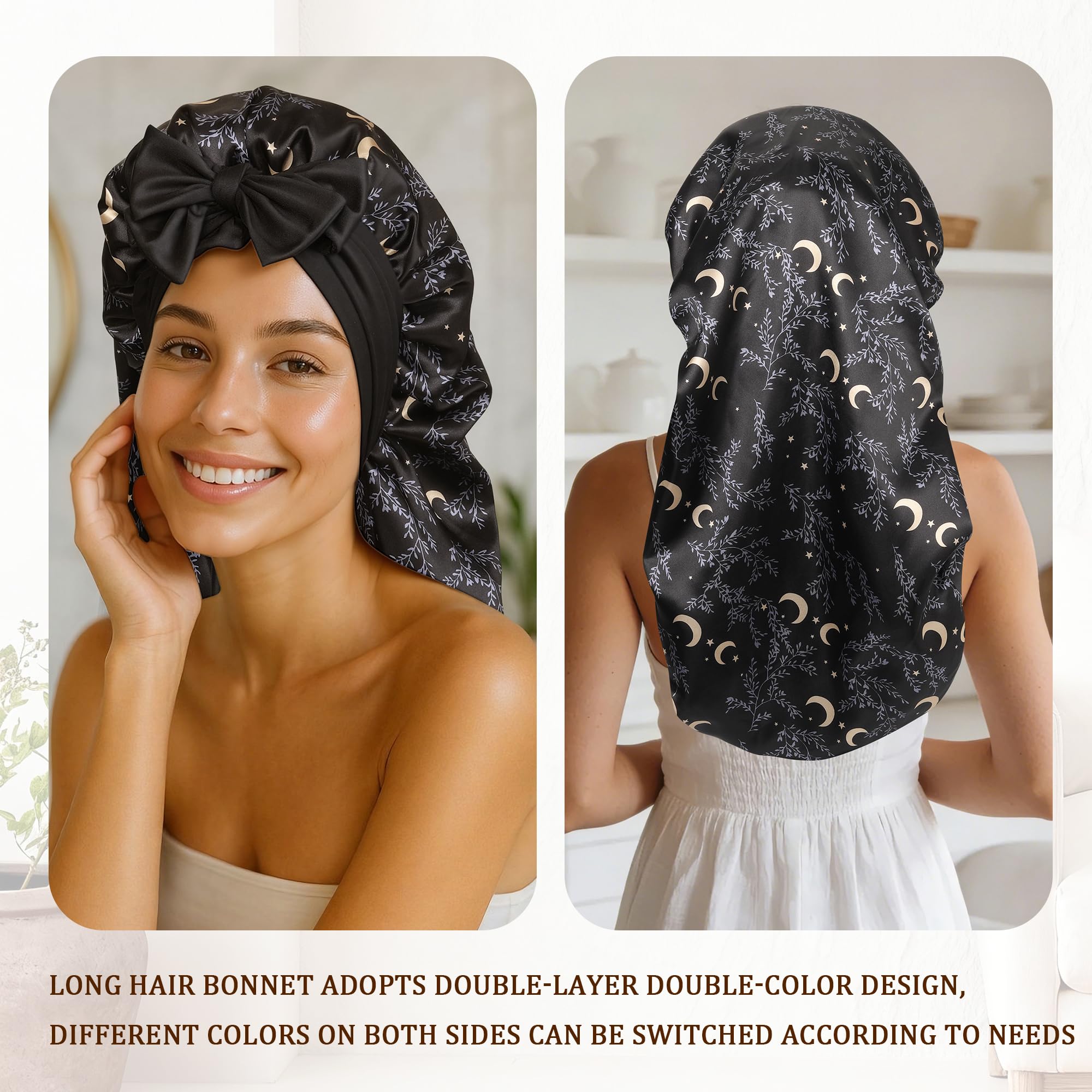 Gorro Largo de Satén Reversible de Doble Capa para Mujer Dormir con Banda