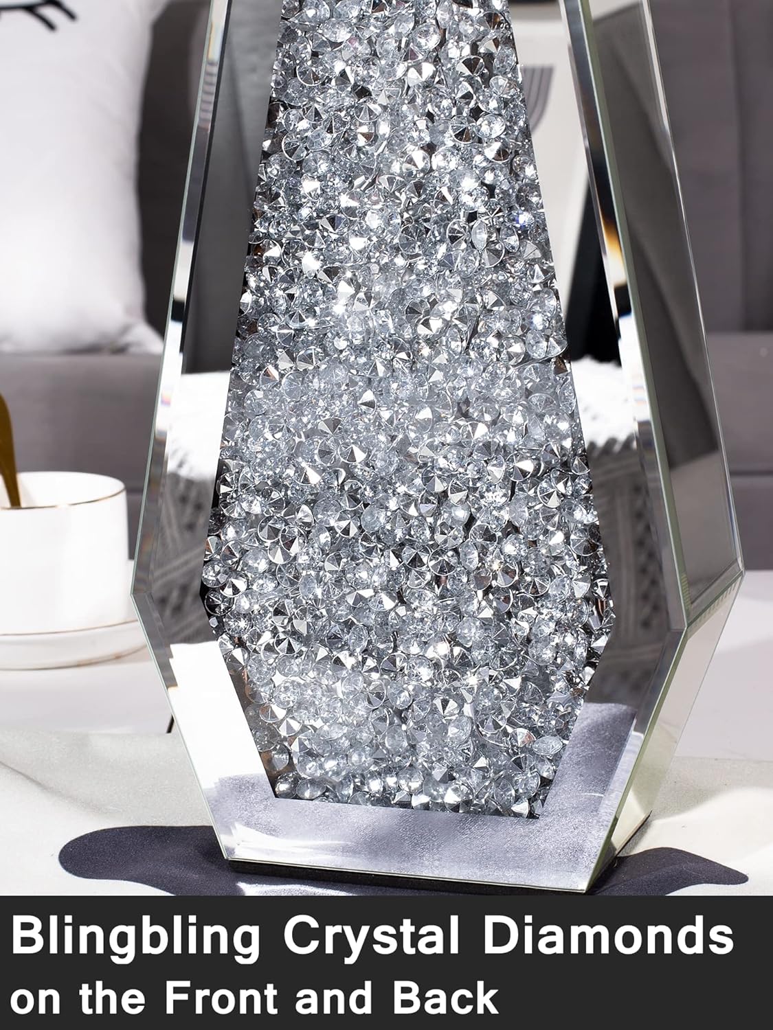 Flower Vase Crushed Diamond Vases for Decor Silver Mirror Vases for Centerpieces, Bling Crystal Decorative Glass Vase for Home Decor, 12 Inch - Can’t Hold Water - Image 7