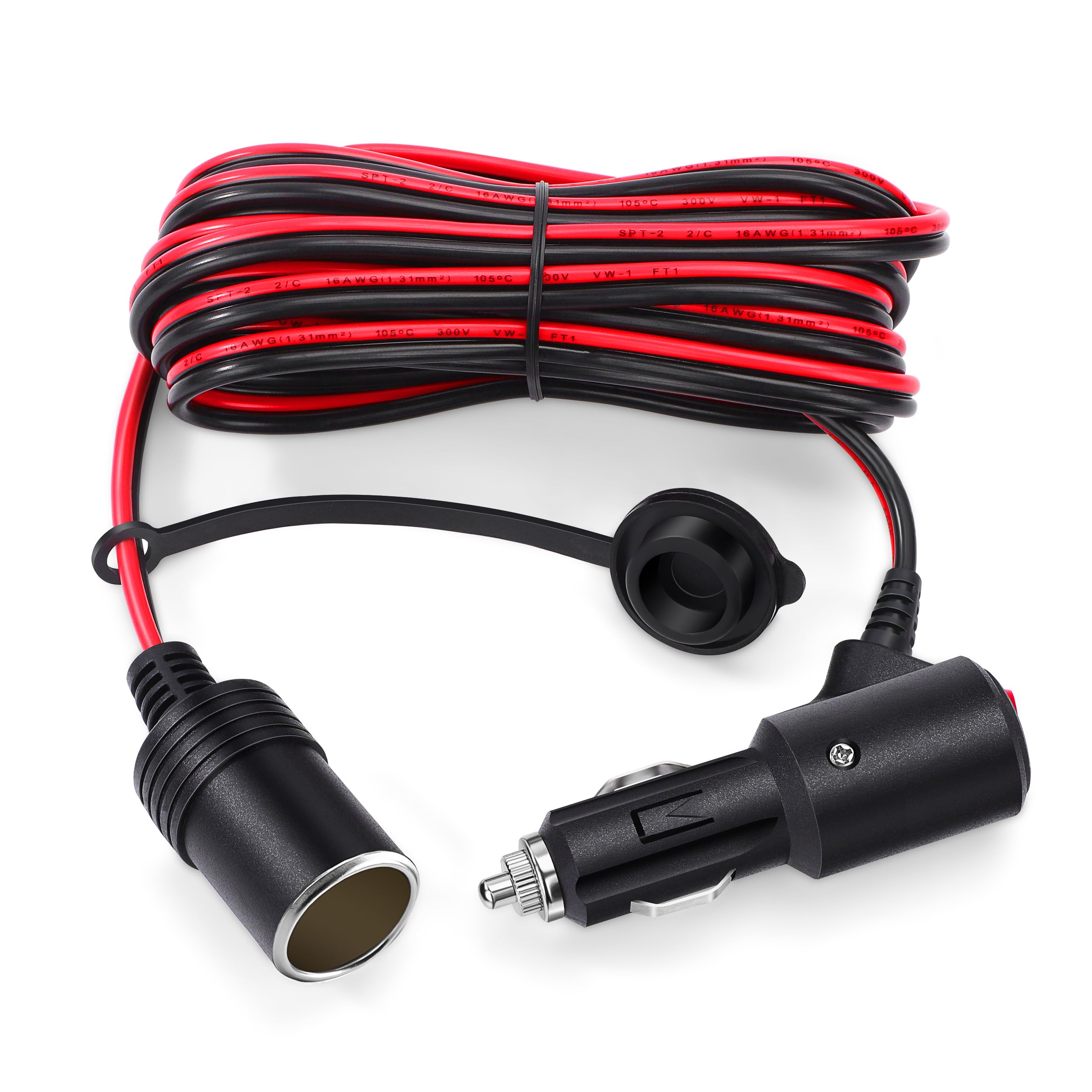 Przedłużacz samochodowy 12 V do gniazda zapalniczki samochodowej, 4 m, przedłużacz, wtyczka 16 AWG, kabel z przełącznikiem i bezpiecznikiem 15 A, adapter 12 V/24 V
