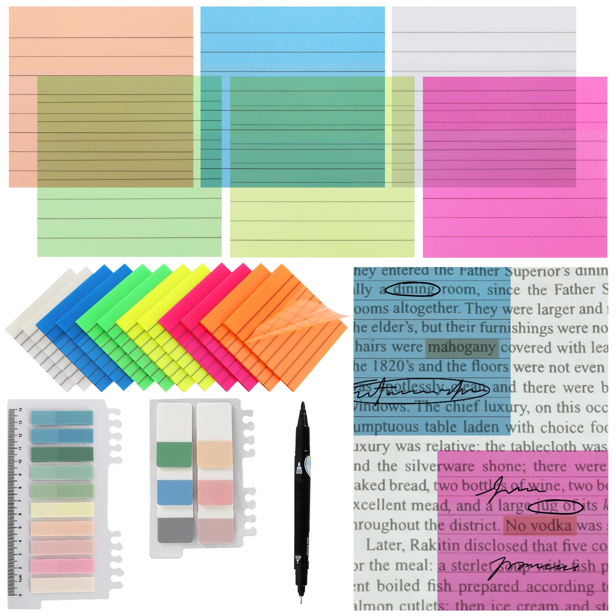 Vuzvuv 920 hojas de notas adhesivas transparentes con bolígrafo, juego de notas adhesivas translúcidas de 3 x 3 pulgadas para pestañas de la Biblia, pestañas de libros, suministros escolares de