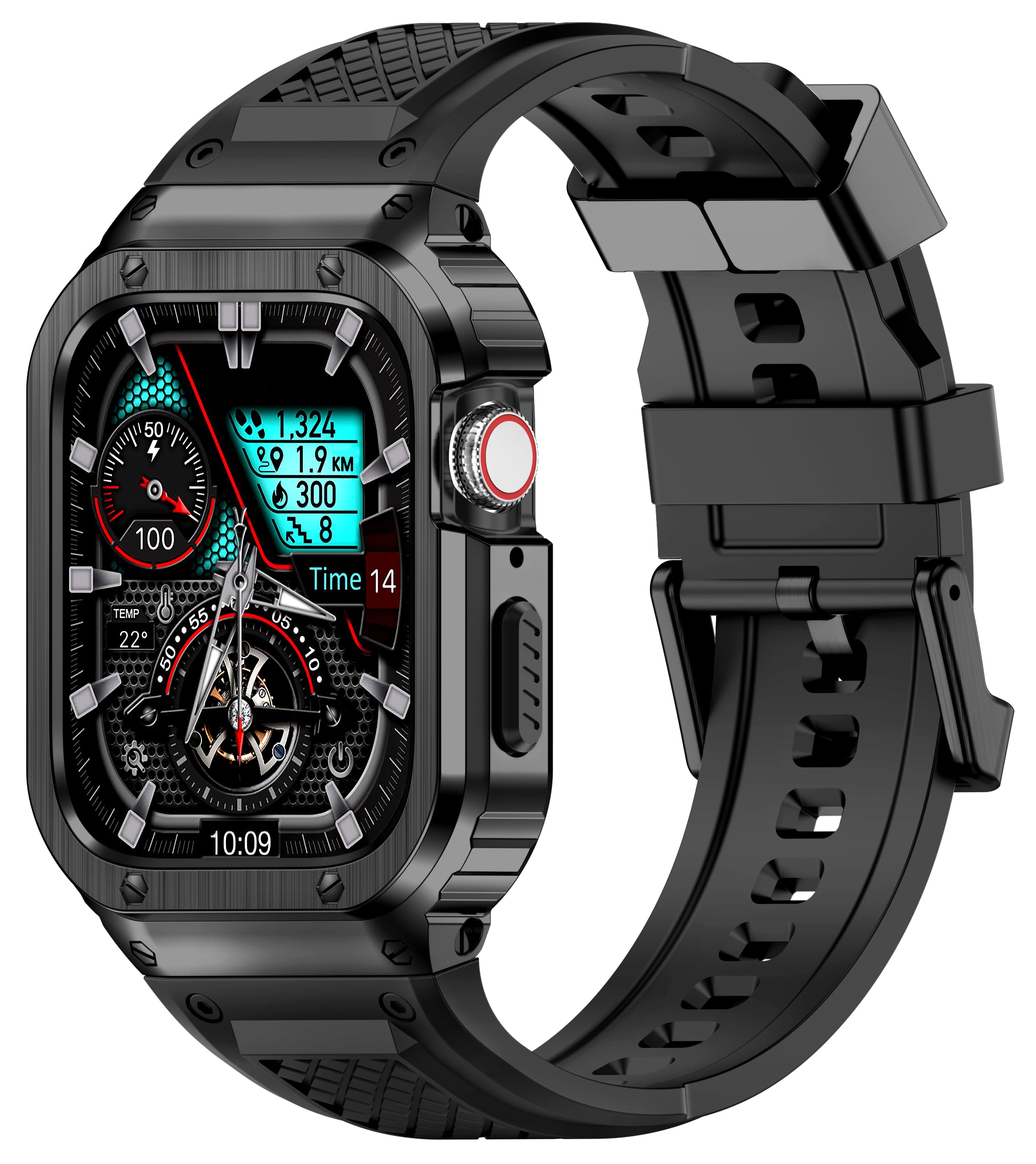 Deczone Band with Stainless Steel Case Compatible with Apple Watch Series 11 10 42mm Band, iwatch Bands Rugged Metal Protective Cover for Men (Black)