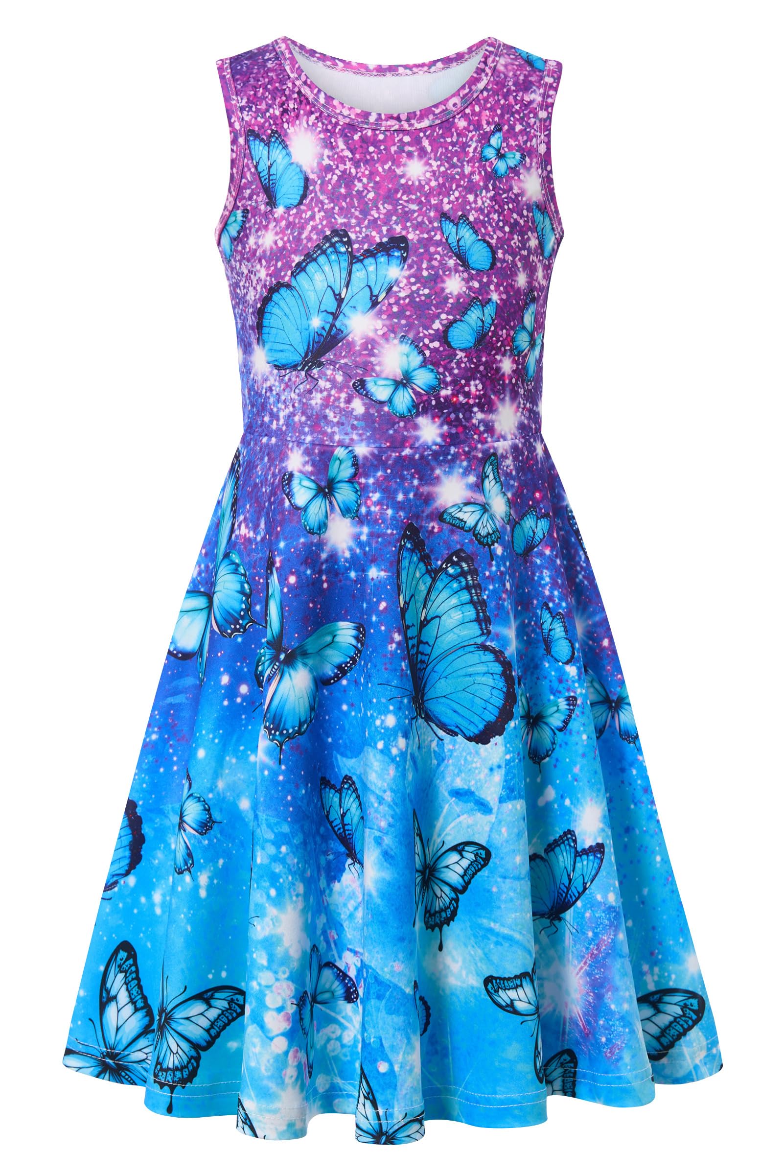 AIDEAONE Mädchenkleid Schmetterling A-Linie Ärmelloses Sommerkleid Buntes Kleid 4-12 Jahre