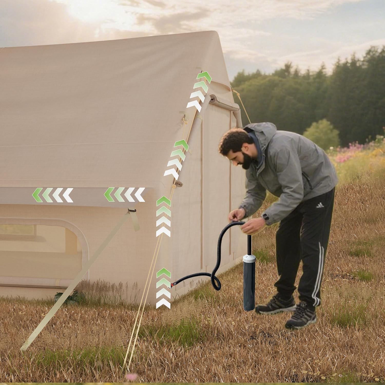 GarveeHome Inflatable Tents for Camping, Large Blow Up Tent with Hand Pump Easy Setup InflatableTent 4 Season Tent Waterproof Oxford Fabric Glamping Tents for Camping Adult 2-8 Person