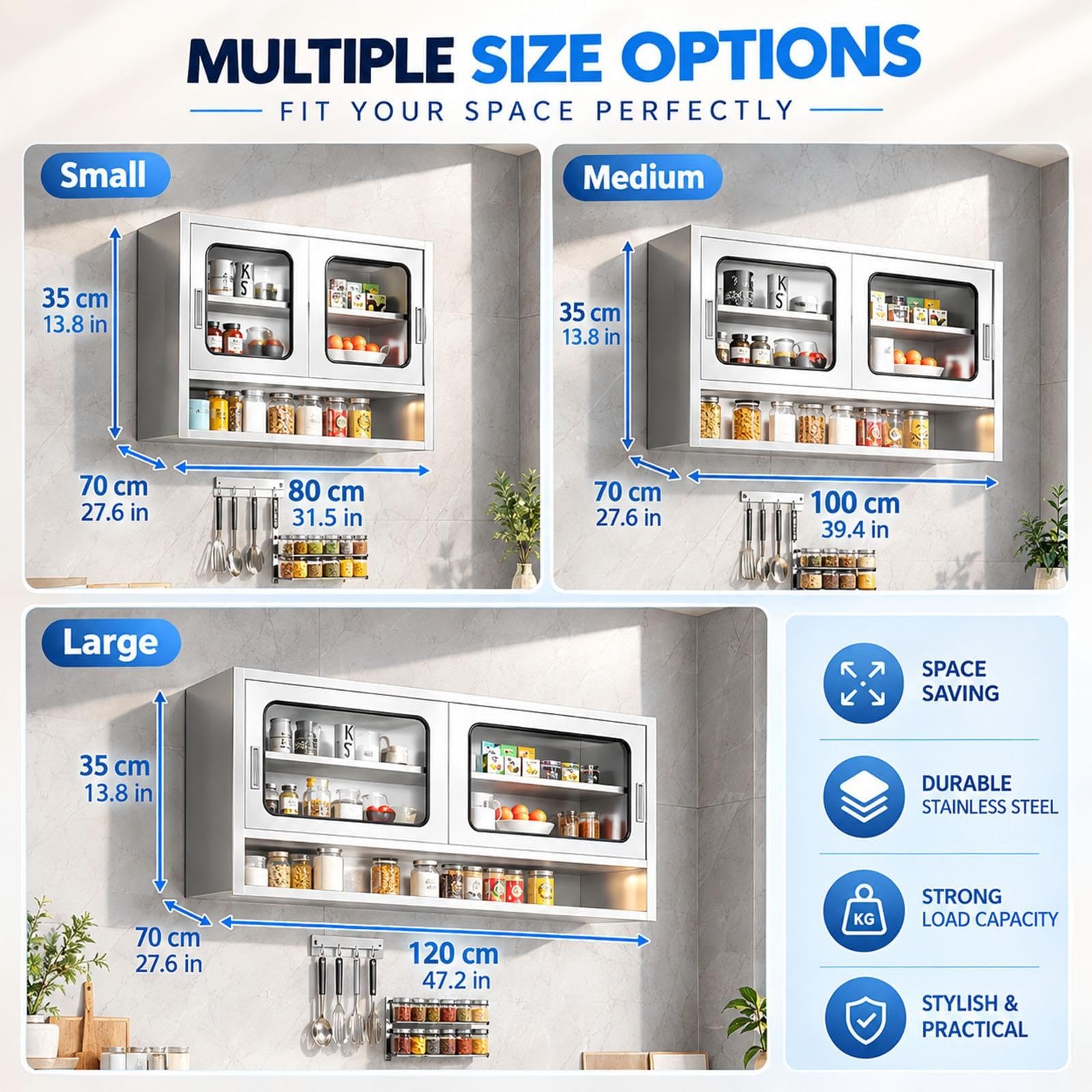 Armoire Murale De Cuisine, Acier Inoxydable 304, Avec Étagères Réglables