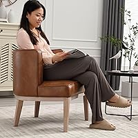 Vista 10 de Sillas decorativas de barril, sillas decorativas de lino, sillas laterales modernas tapizadas para sofá individual con patas de madera, cómodas