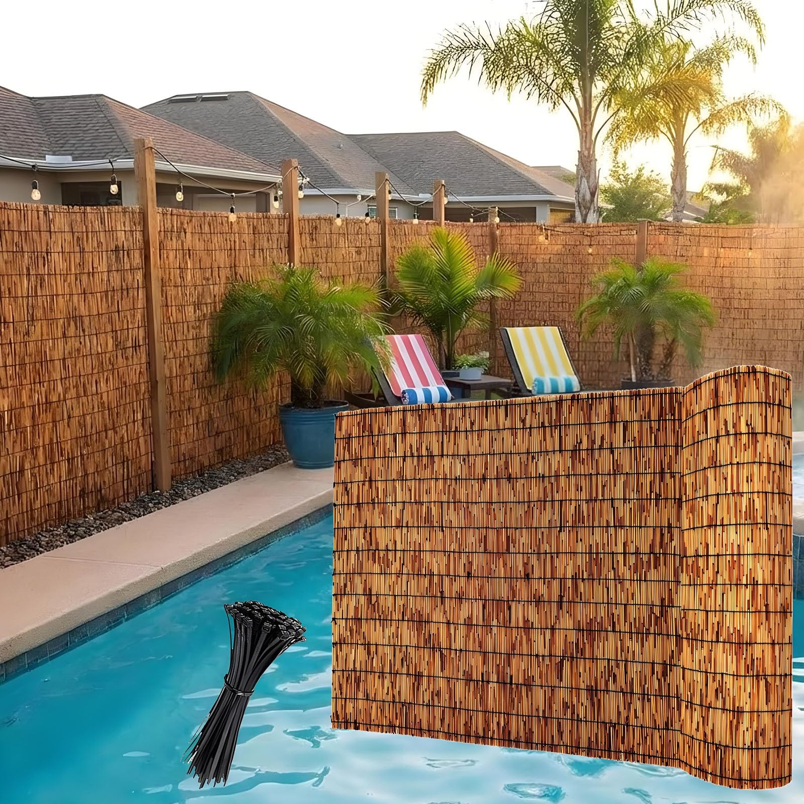 Canniccio di Bambù Pelato Naturale | Stuoia Arella per Recinzione Esterno Ombra Privacy | Cannette per Giardino Balcone Terrazza Piscina | Rotolo da Arelle Decorativo Recinzione(Marrone,H1.1 x L1.5m)