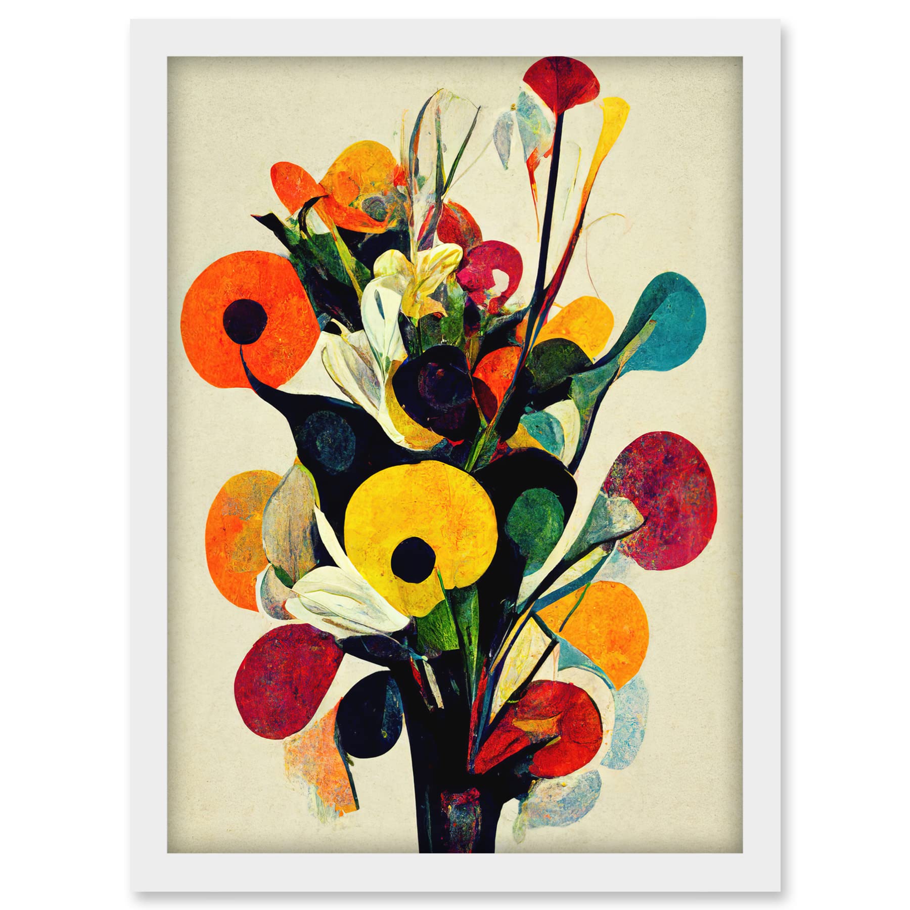 Doppelganger33 LTD Abstract Kandinsky Inspired Multicolour Flower Bouquet In Vase Artwork Framed A3 Wall Art Print