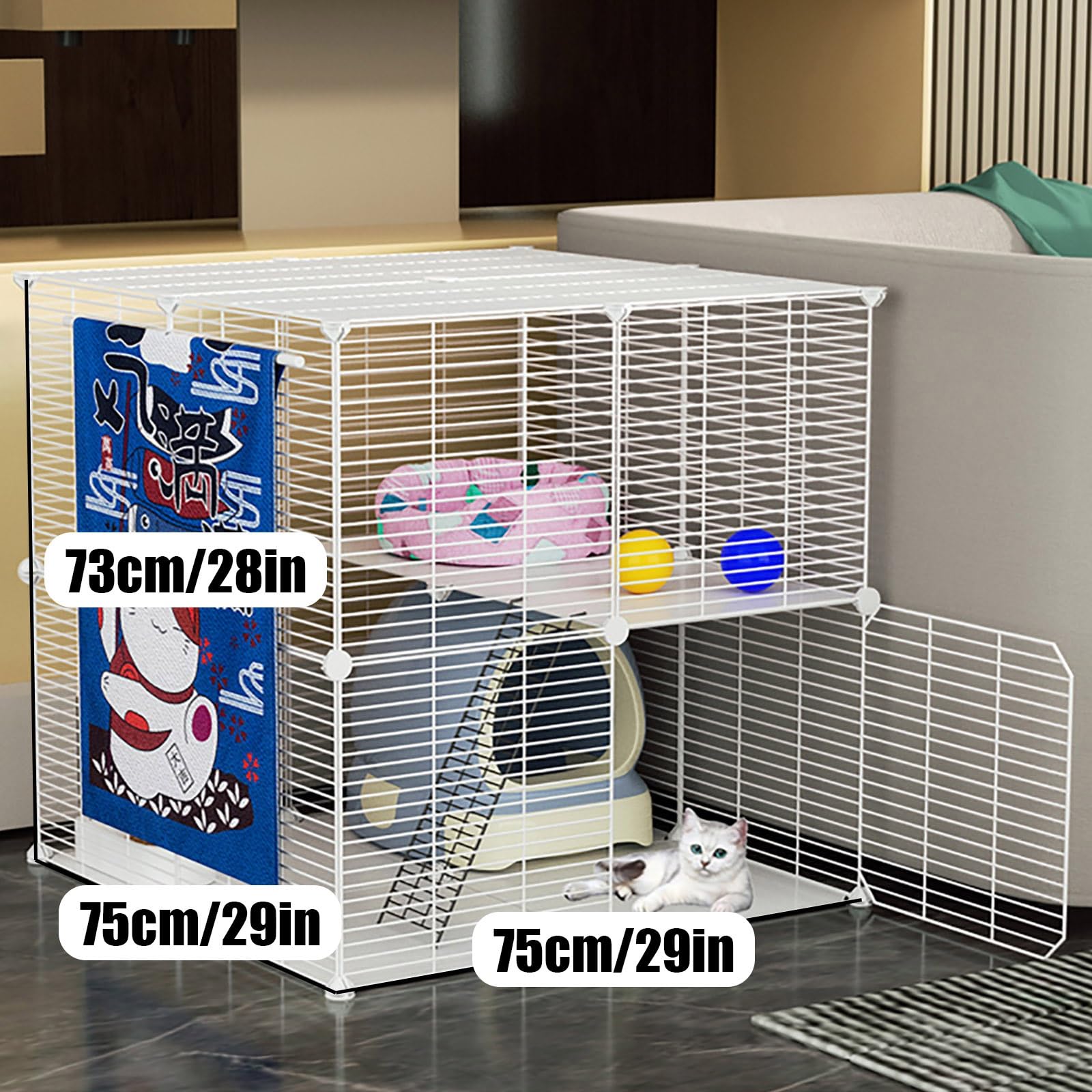 Gabbia per gatti da interni, recinto per gatti e box con lettiera, design staccabile e pieghevole, facile da montare, gabbia per cani in filo metallico, amaca per gatti inclusa