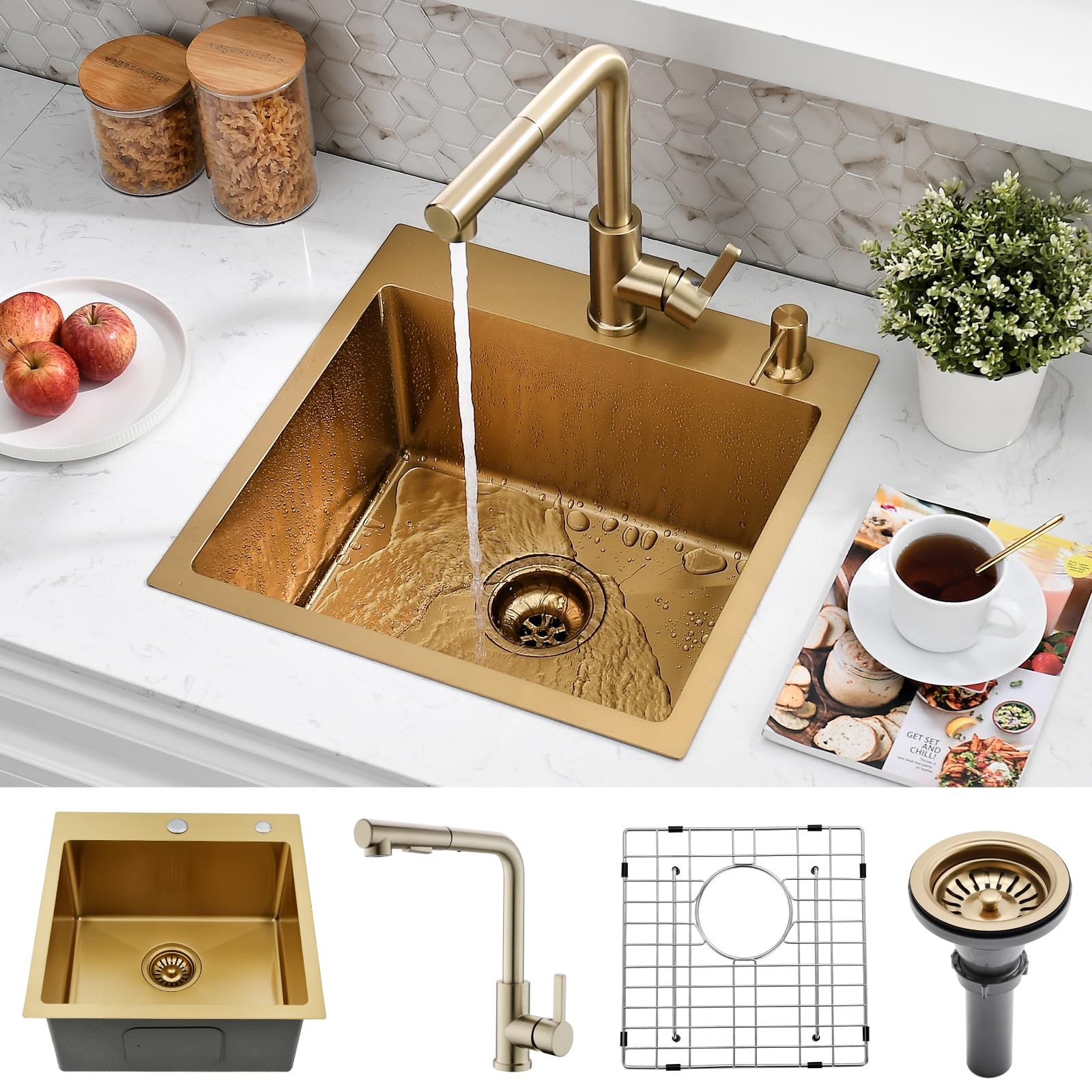 SOMRXO 15x15 Drop In Bar Sink with Faucet