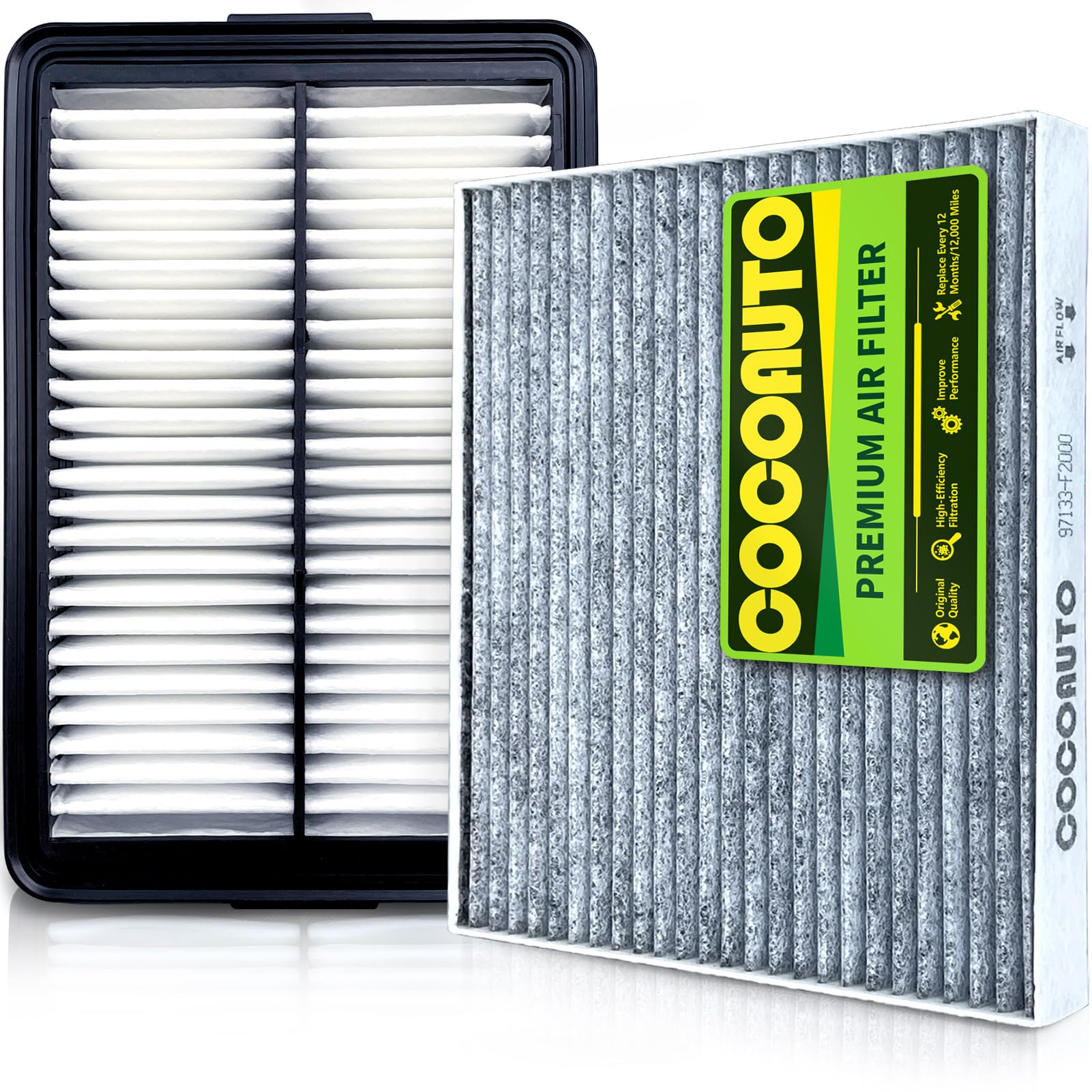 COCOAUTO Cabin Engine Air Filter Kit for Elantra (2017-2020), Forte (2020-2024), Elantra GT (2018-2020), Replace OE 97133F2000 28113F2000