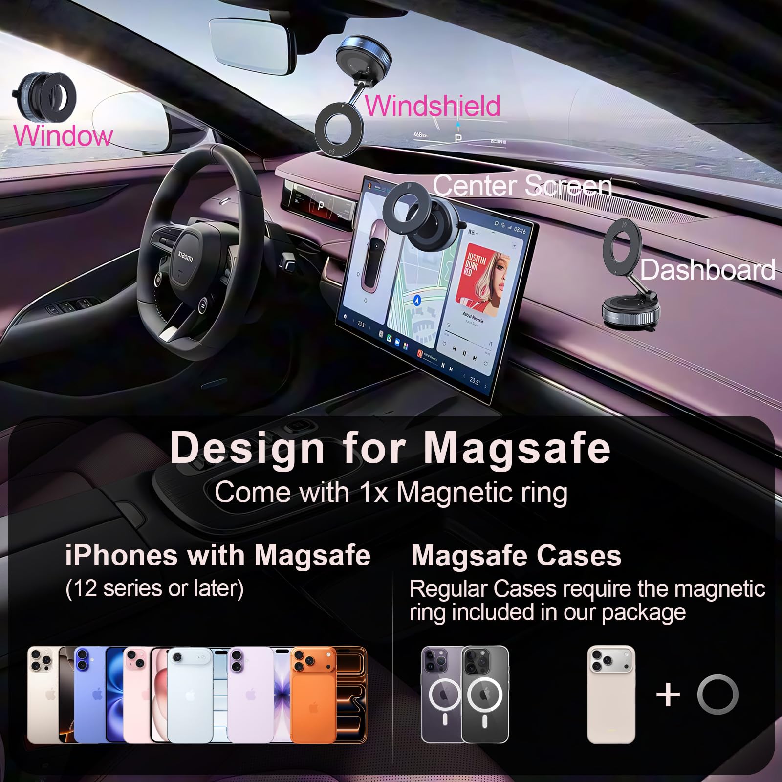 Soporte de teléfono para coche, ventosa ajustable de 360°, soporte de teléfono, salpicadero, parabrisas para iPhone 17