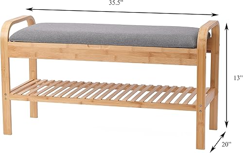 Miniatura 3 de Proman Products Cambridge - Banco de zapatos de bambú con almacenamiento de zapatos y cojines, natural
