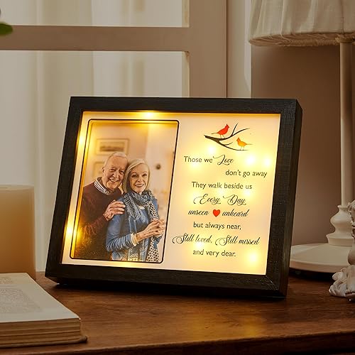 Vista 29 de WOODEXPE Regalo de condolencias de 8 x 10 pulgadas, caja de sombra conmemorativa LED, marco de fotos conmemorativo para la pérdida de un ser querido