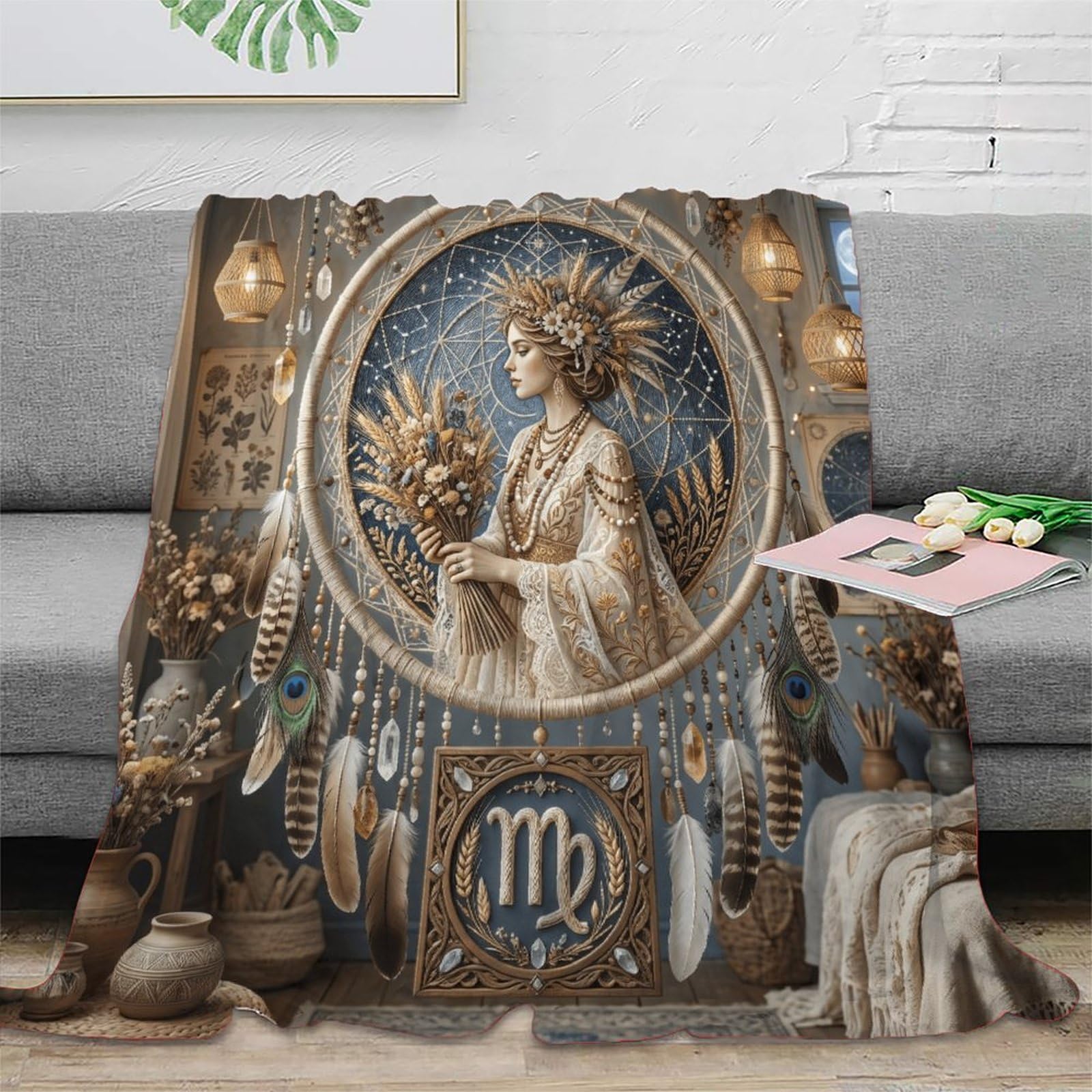 W7C8U2X3 Virgo Zodiac Bohemia for for Flannel Throw Blanket, Guest Bed Room