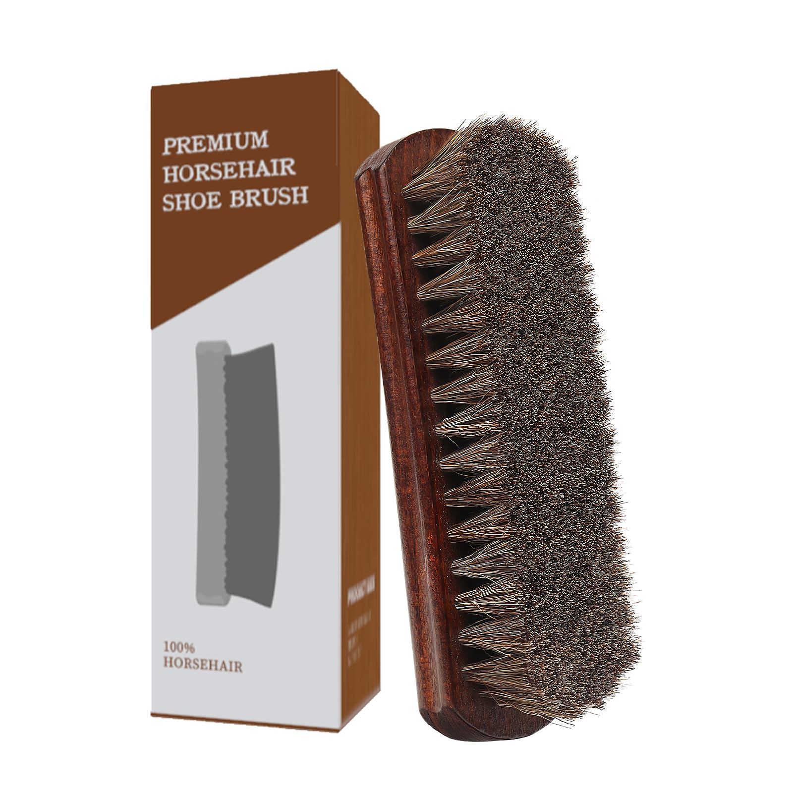 Brosse 100% Poils de Cheval Brosse à Chaussures/Cuir Professionnelle Haut de Gamme avec Manche en Bois Courbé pour Une Meilleure Prise.Parfaite pour Chaussures,ManteauxSacs à Main et Cirage Cuir