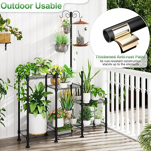 Miniatura 6 de Plant Stand Indoor Outdoor, Heavy Duty Metal Waterproof 6 Tiered Plant Shelf for Multiple Flower Planter Holder Rack, Black - C6