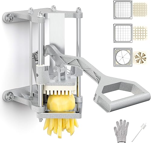 Miniatura 13 de Sunvivi Cortador de papas fritas de acero inoxidable: con 2 cuchillas reemplazables (1/2 y 3/8 pulgadas), cortador profesional para papas,