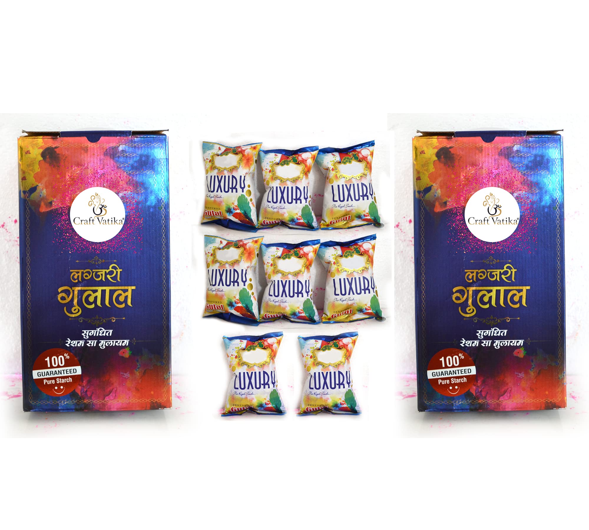 CraftVatika Pure Starch Luxury Gulal Colours in Gift Packaging Box, Soft n Silky Perfumed Holi Colors, Natural Starch Base Holi Rang, Non Toxic Eco Friendly Color Powder, 8 Shades, 800g (1)