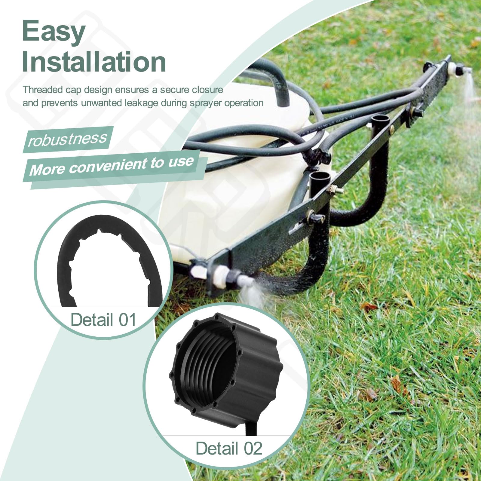 Paquete de 2 tapones y correas de drenaje para rociador 7771825 compatibles con Fimco | Para la mayoría de rociadores EZ Mount y EZ Tow ATV, tapa roscada y correa para rociadores de césped y jardín