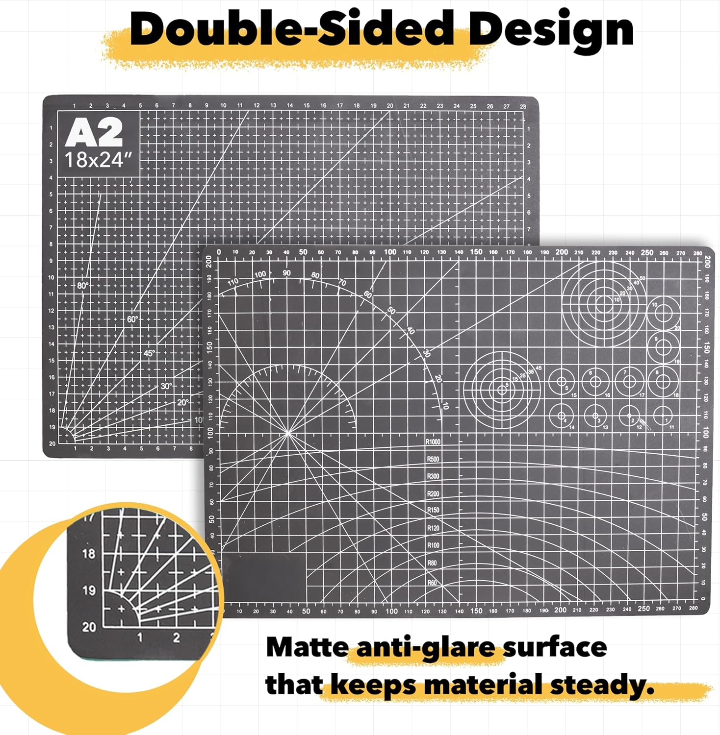 Mandala Crafts Self-Healing Cutting Mat, Black Gray 18" x 24" – A2 Large Double-Sided 5-Ply Rotary Cutting Board for Sewing, Quilting, Fabric, Leather, Craft, and Scrapbooking