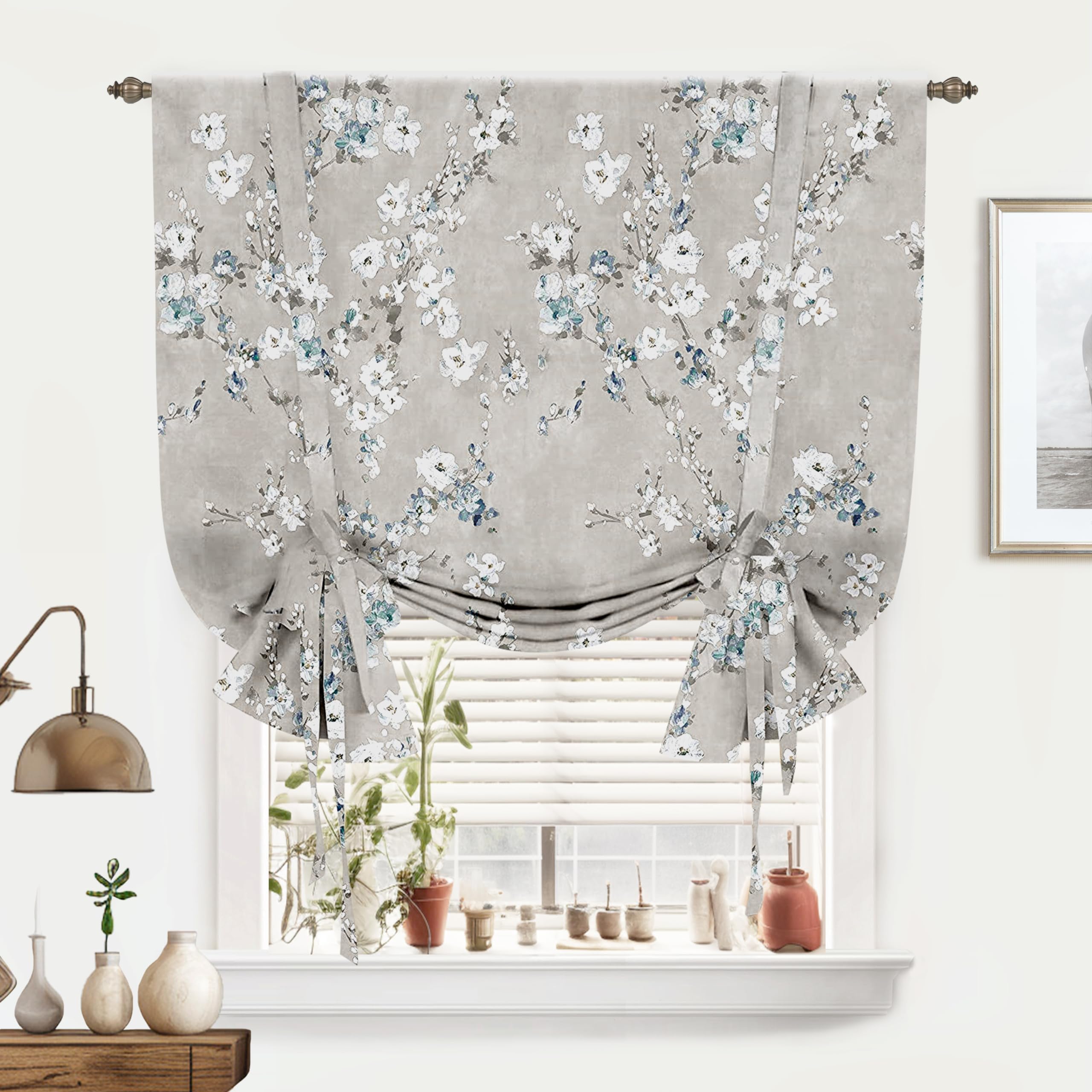 Amazon.com: jinchan Tie Up Valance Floral Linen for Windows Farmhouse ...