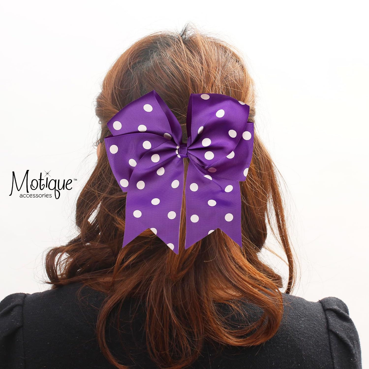 7.5 Inch Polka Dot Hair Bow with Tails Grosgrain Ribbon Hair Clip (Purple) image 3