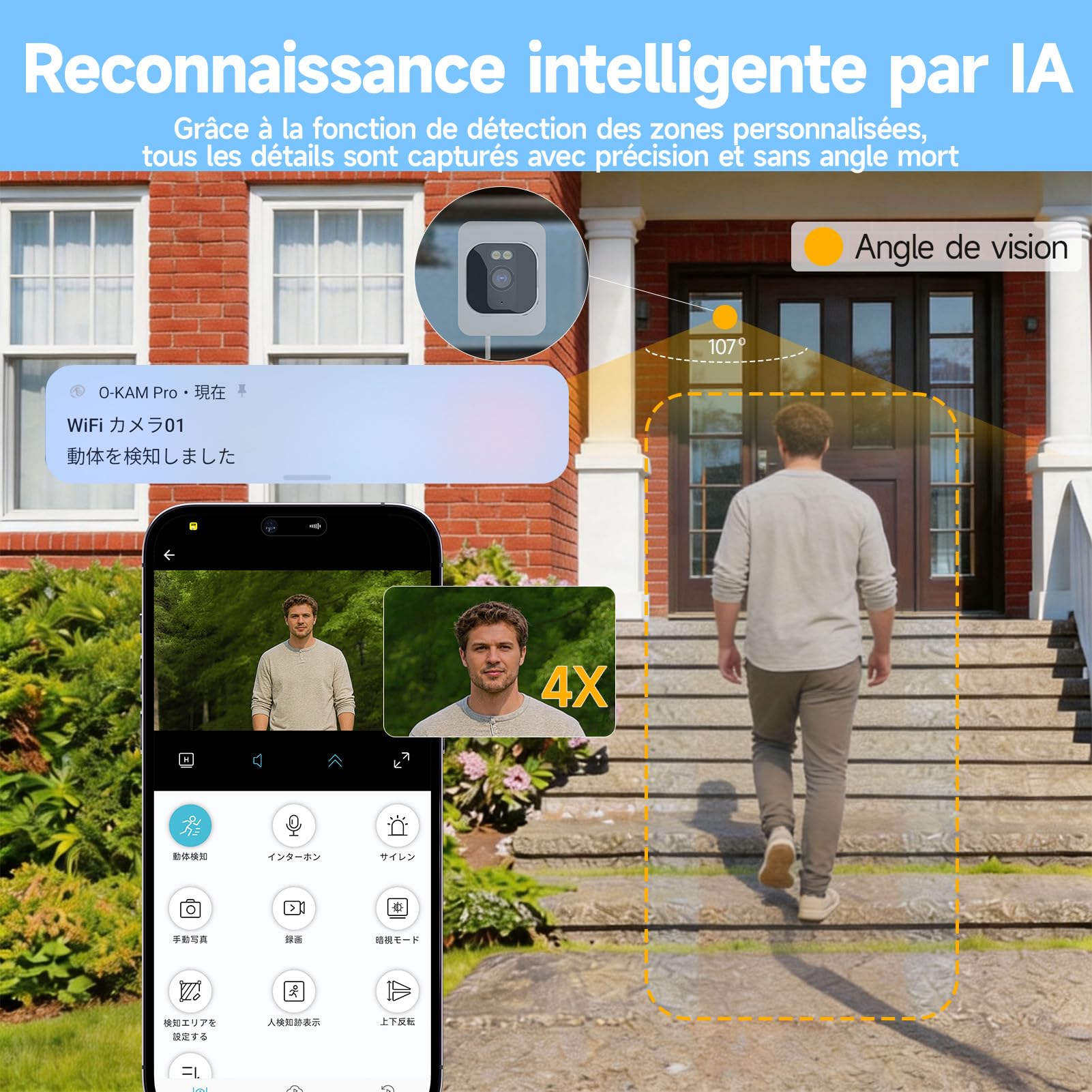 fanxiang Caméra de Surveillance Intérieure 3MP 2K HD pour Fenêtre | WiFi & Bluetooth, Caméra Connectée avec Vision Nocturne Couleur, Enregistrement 24/7, Détection de Mouvement, Audio