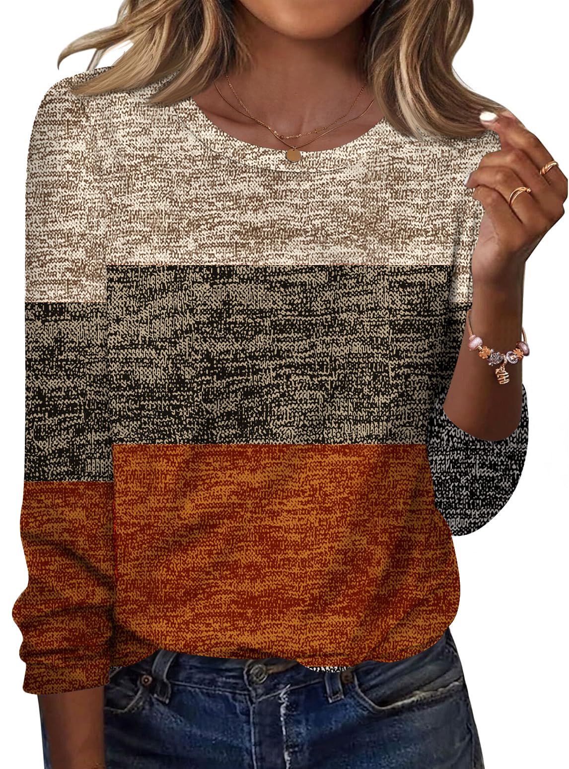 TCOT Women Fall Long Sleeve Crew Neck Tops Casual Blouses Pullover Shirts