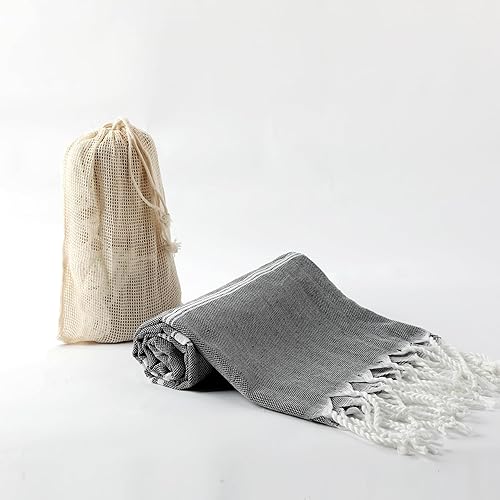 PetGoodie Toalla de playa turca con bolsa de red de viaje de algodón orgánico, toalla prelavada, toalla de playa altamente suave de secado rápido,