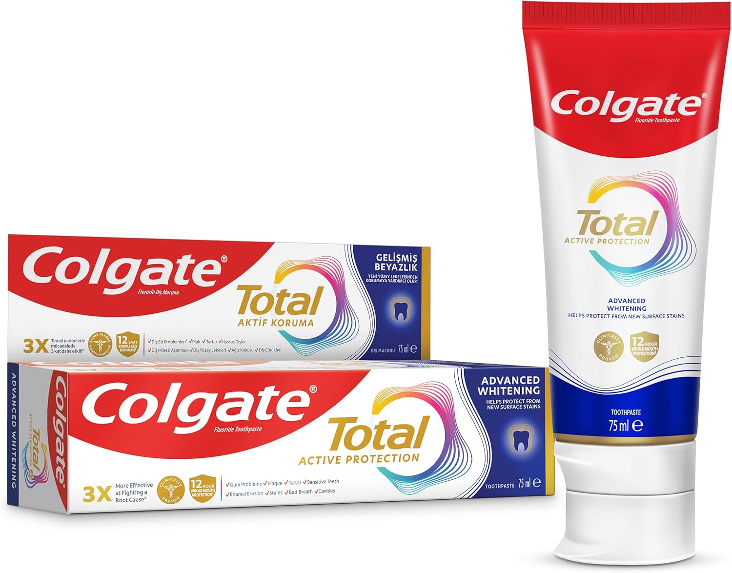 Colgate Total Aktif Koruma Gelişmiş Beyazlık Diş Macunu 75 ml