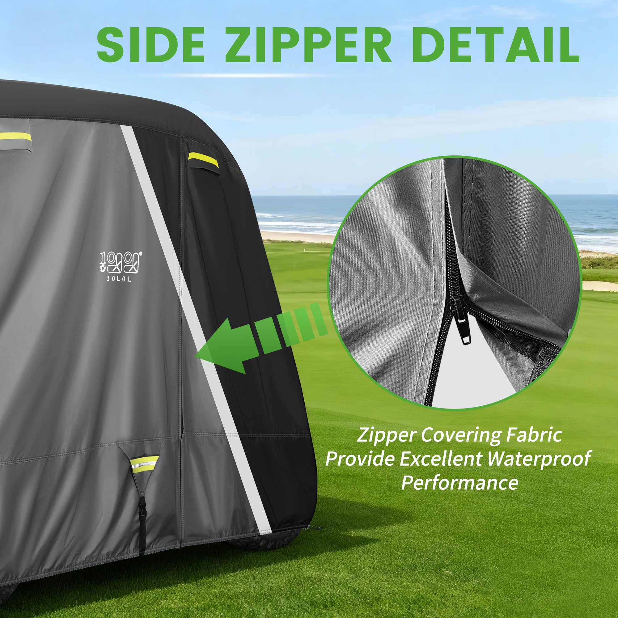 10L0L Golfwagen-Abdeckung für 2/4/4+2 Beifahrer für Yamaha EZGO Club Auto, strapazierfähig, 420D wasserdicht, winddicht, langlebig, Polyester, Golfwagen-Abdeckung mit 3 Reißverschluss-Türen für