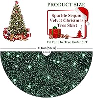 Vista 4 de Falda de Árbol de Navidad Verde Esmeralda Falda de Árbol de Terciopelo Falda de Árbol Pequeña con Lentejuelas de 21 Pulgadas Alfombras de Árbol