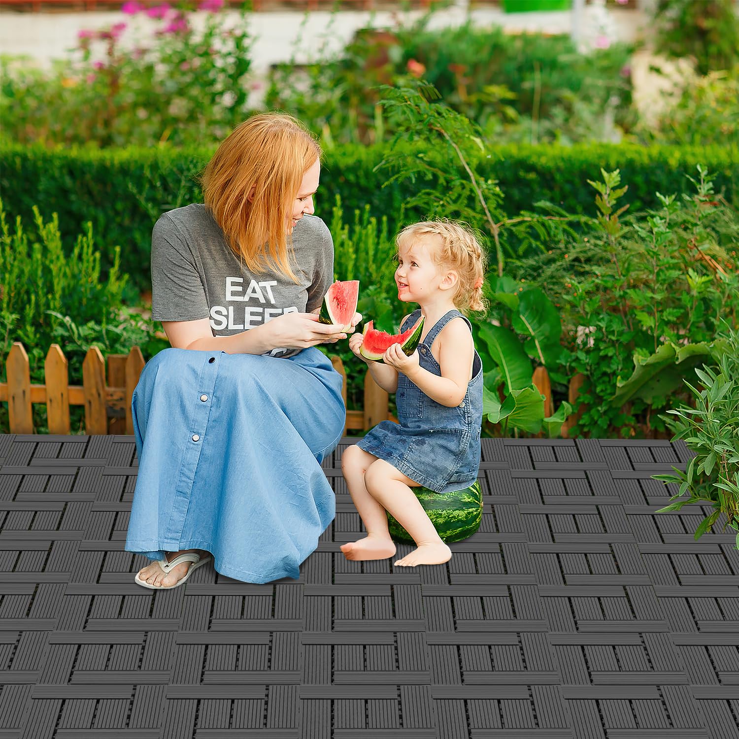 55er Pack WPC Terrassenfliese, Anthrazit Balkonfliesen 30x30cm - 5m², Ideal für den Außenbereich Klickfliesen für Balkon, Garten, Terrasse, Bodenbelag Einfach, Schnell und Praktisch Verlegt