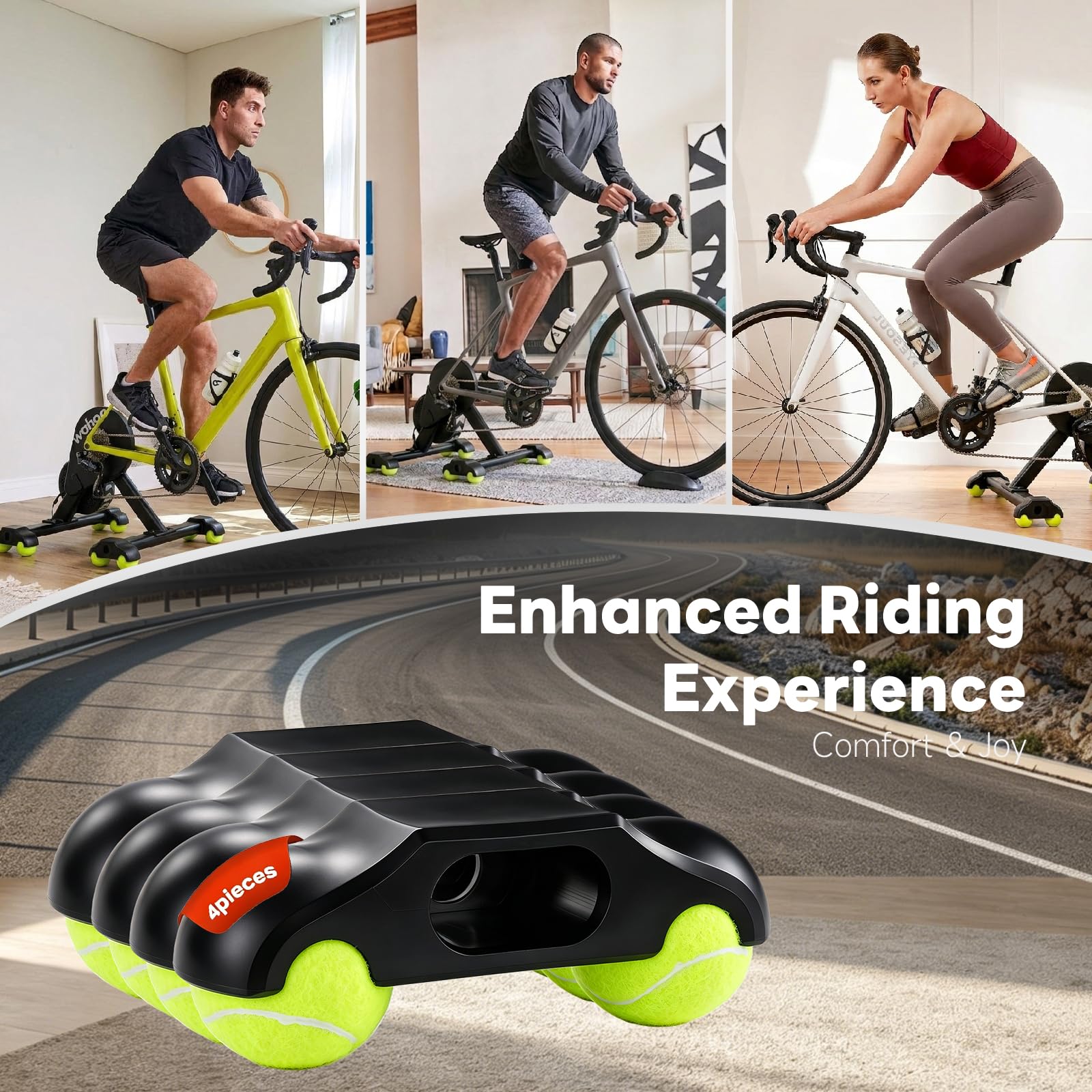 4 Stück Rocker Plate Feet, Tennisballfüße Kompatibel mit Wahoo Kickr Core 2, Zubehör für Fahrrad Rollentrainer mit 8 Tennisbällen, Stabil, stoßdämpfend, Steigern Sie Ihr Indoor Cycling Erlebnis
