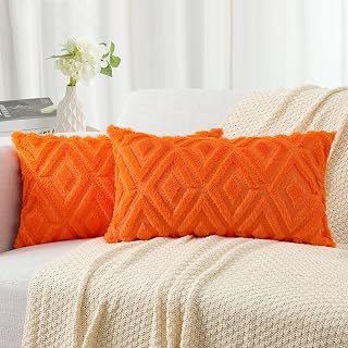 Pallene Fall Orange Faux Fur Throw Pillow Covers 12x20 Set of 2