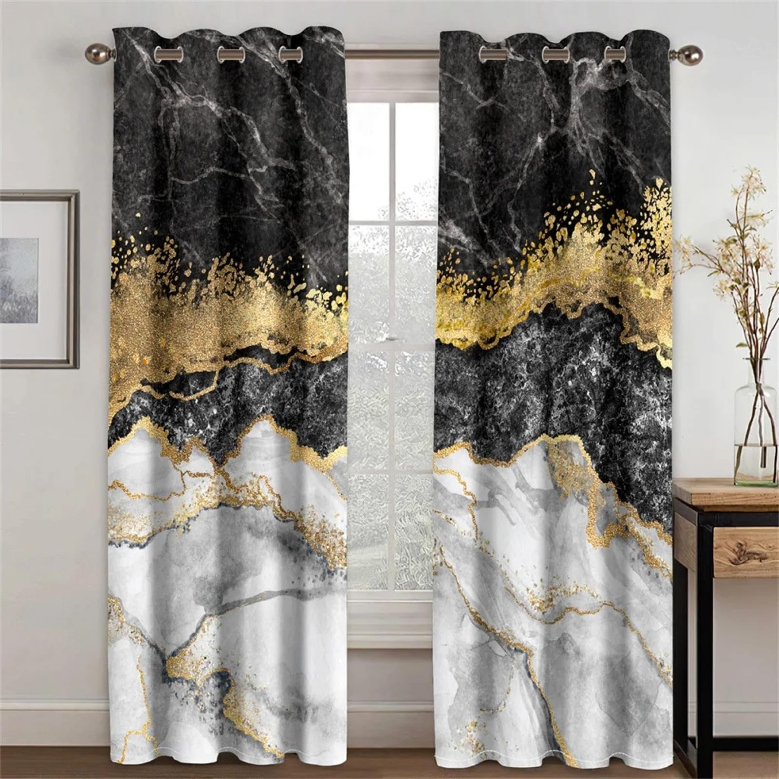Rideaux marbre noir et or occultants pour bloquer la lumière du jour dans la chambre