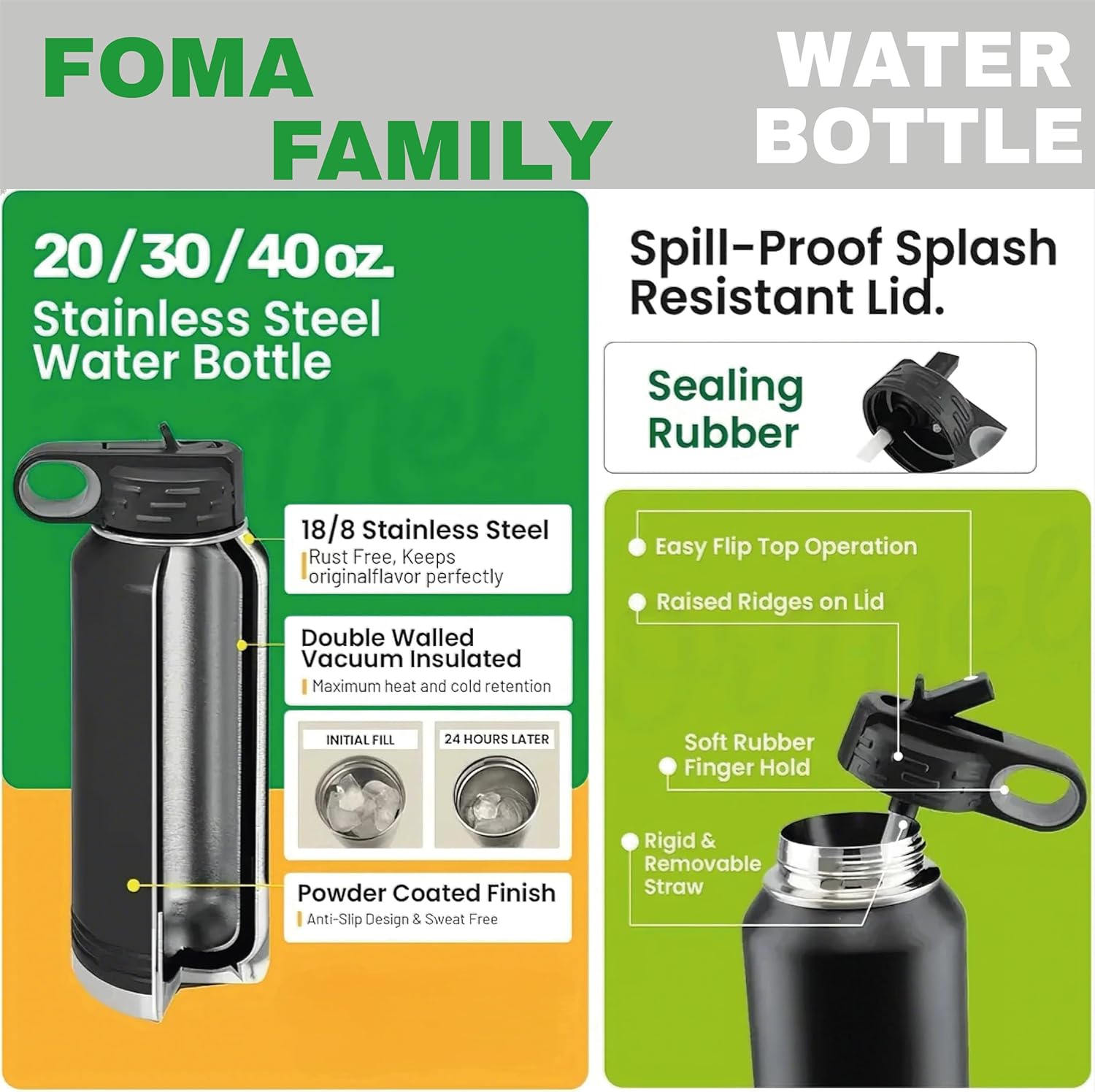 Next Day Shipping, Personalized Laser Engraved 12 20 32 40 oz Water Bottle with Name, Stainless Steel Double Wall Vacuum Insulated with Lid and Straw Custom Water Bottle (Name) - Image 2