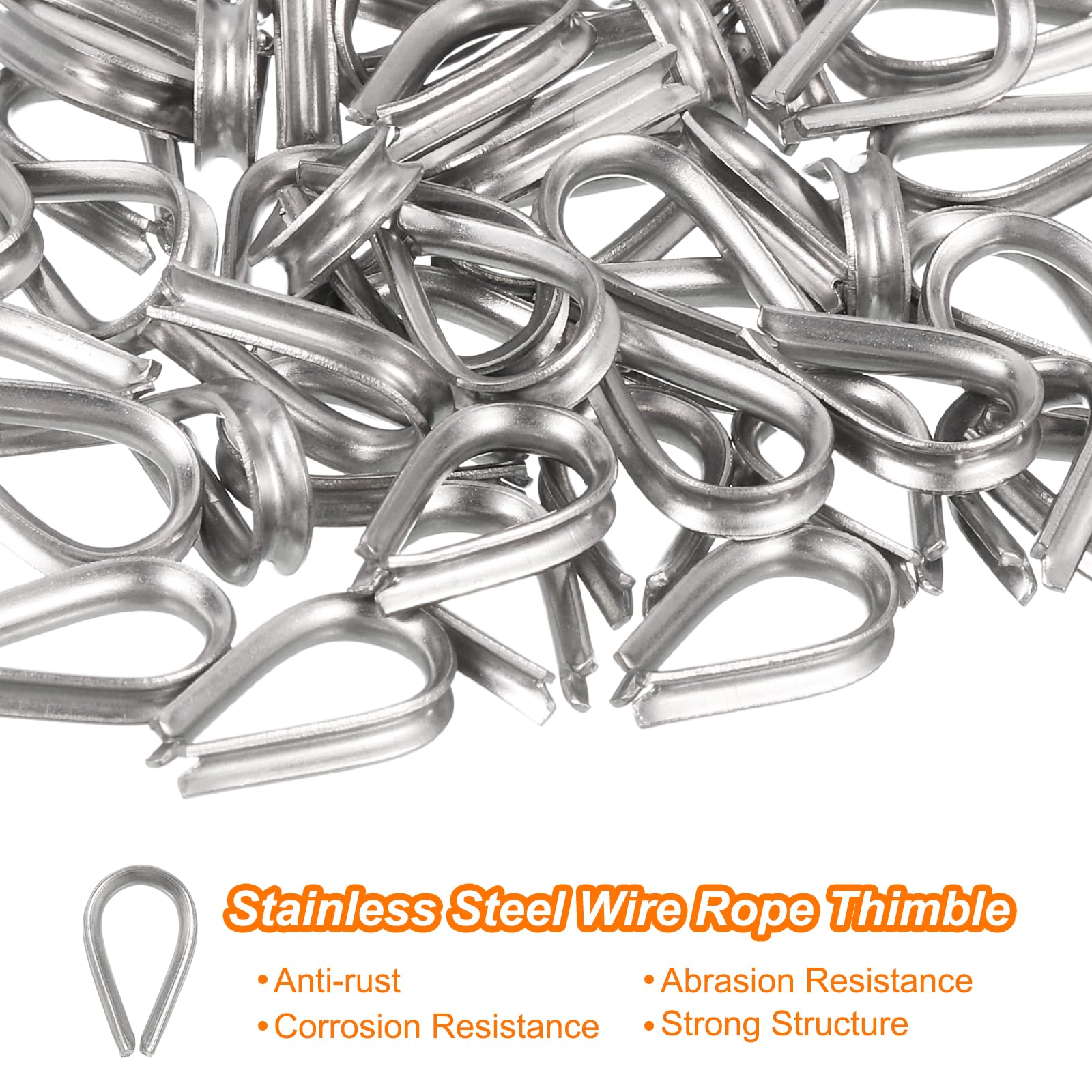 sourcing map 50 Stück M1,5 Edelstahl-Fingerhut für Drahtseil mit 1,5 mm Durchmesser, Drahtseil-Kauschen, Takelage für Marine, Sonnensegel, Zaun, 50 Stück