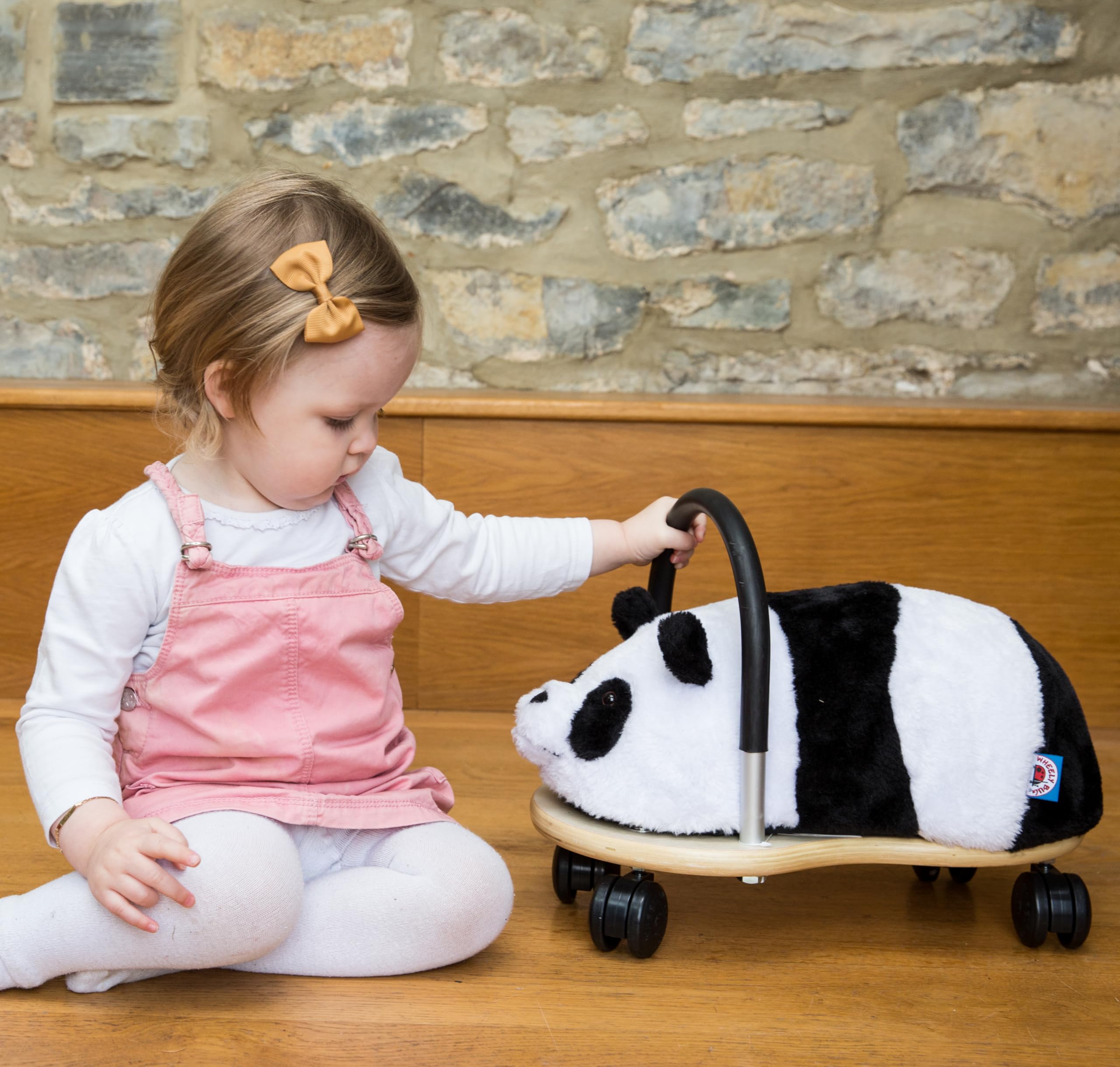 Wheelybug Drewniane zwierzątko do jazdy z wymienną pluszową osłoną, certyfikowana zabawka rozwojowa z certyfikatem bezpieczeństwa, mała (1-3 lata), pluszowa panda