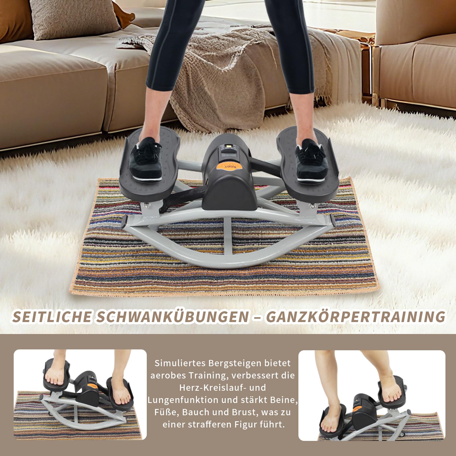 Rock Stepper, Step Rocker seitlich, Seitlich schwingender Fitness-Stepper Heimtrainingsgerät, Fitnessgerät geeignet für Zuhause, Wohnung und Studentenwohnheim